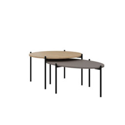Decortie Odelia Modern Nesting Coffee Table Set Of 2 Scandi Metal Legs Oak, Mocha Grey Living Room - thumbnail 2