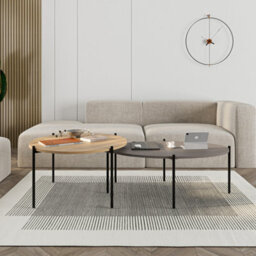 Decortie Odelia Modern Nesting Coffee Table Set Of 2 Scandi Metal Legs Oak, Mocha Grey Living Room - thumbnail 3