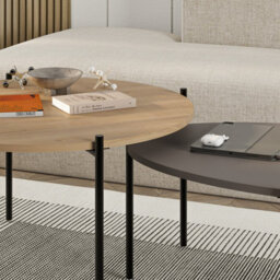 Decortie Odelia Modern Nesting Coffee Table Set Of 2 Scandi Metal Legs Oak, Mocha Grey Living Room - thumbnail 4