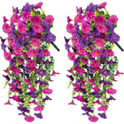 2 Pack Spring And Summer Garden Flower Decorations, Trumpet Vine, Morning Glory, Purple And Rose Red - thumbnail 1