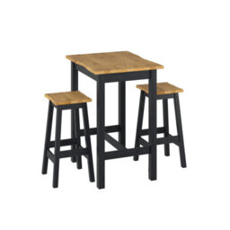 Core Products Corona Black Wavy Edge Rectangular High Breakfast Bar Table & Pair Bar Stool Set H100.0Cm X W60.0Cm X L80.0Cm