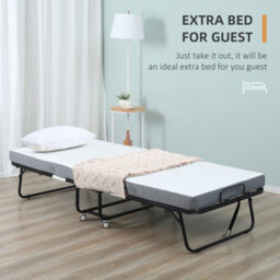 Homcom Folding Bed With 10Cm Mattress, Portable Foldable Guest Bed With Wheels - thumbnail 4