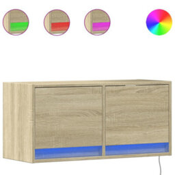 Berkfield Durable Tv Wall Cabinet With Led Lights Sonoma Oak 80X31X35 Cm - thumbnail 1