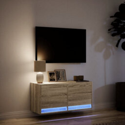 Berkfield Durable Tv Wall Cabinet With Led Lights Sonoma Oak 80X31X35 Cm - thumbnail 5