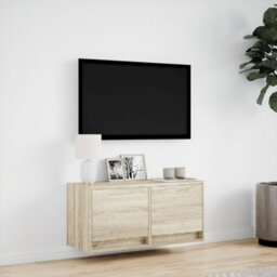 Berkfield Durable Tv Wall Cabinet With Led Lights Sonoma Oak 80X31X35 Cm - thumbnail 4