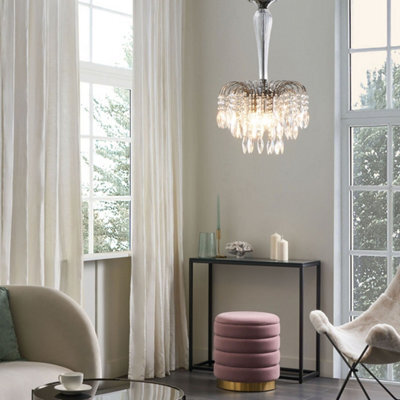 Beliani Silver Glass Crystals 3-Light Vintage Chandelier, Warm White, Silver Finish - image 1