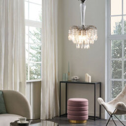 Beliani Silver Glass Crystals 3-Light Vintage Chandelier, Warm White, Silver Finish - thumbnail 1