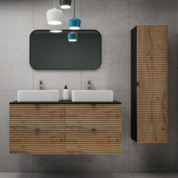 Heze Furniture Loft Modern Style Ribbed Door Bathroom Cabines Vanity Units Set With Worktop 120Cm & 35Cm - Gold Craft Oak