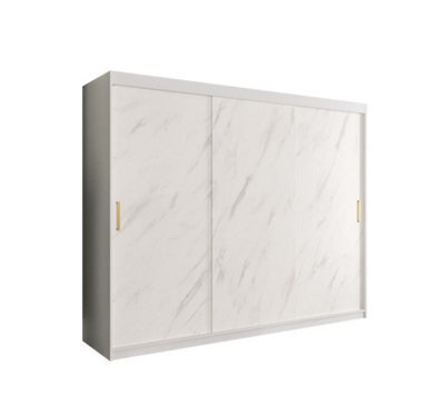 Arte Elegant White Geneva T Sliding Door Wardrobe W2500mm H2000mm D620mm - Modern Design, Gold Handles, Extensive Storage - image 1