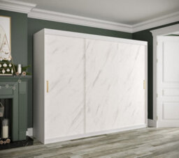 Arte Elegant White Geneva T Sliding Door Wardrobe W2500mm H2000mm D620mm - Modern Design, Gold Handles, Extensive Storage - thumbnail 2
