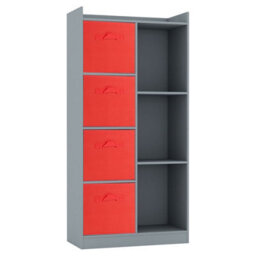 Urbn-Living Urbnliving Height 128Cm Wooden Grey 7 Cube Bookcase With Red Drawers Tall Shelving Display Storage Unit Cabinet