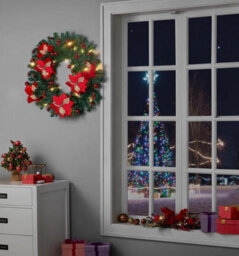 Vivo Silver 9Ft Pre Lit Christmas Garland With Lights Door Wreath - thumbnail 3