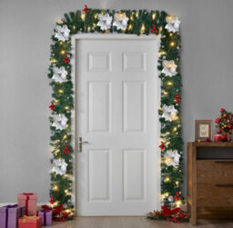 Vivo Silver 9Ft Pre Lit Christmas Garland With Lights Door Wreath - thumbnail 2
