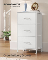 LEDREM Chest Of Drawers, 3 Fabric Drawers Storage Unit, Steel, Mdf, Non-Woven Fabric, For Bedroom, Closet, Hallway - thumbnail 1
