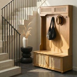 Wyld And Coco Light Brown Wall-Mounted Shoe Storage Coat Rack, 6 Compartments, 4 Hooks - thumbnail 2