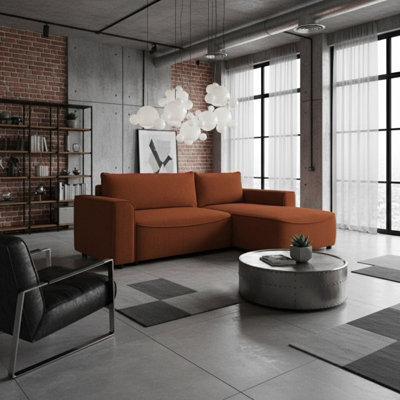 Beliza Corner Sofa Bed With Storage Dl Folding Mechanism 150 And 208 Cm Sleeping Area Upholstered L Shape Sofa Terracotta Right - image 1