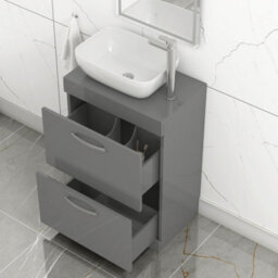 Royal Bathrooms 600mm Floor Standing Vanity Unit 2 Drawer Indigo Grey Gloss & Countertop Basin - Elva - thumbnail 6