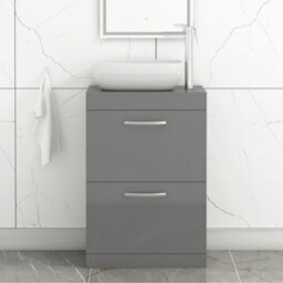 Royal Bathrooms 600mm Floor Standing Vanity Unit 2 Drawer Indigo Grey Gloss & Countertop Basin - Elva - thumbnail 1