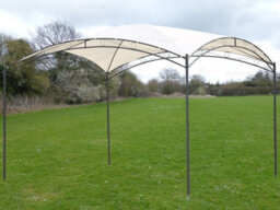 Curved Roof Metal Gazebo With Showerproof Sunshade Canopy, Beige, 3.0X4.0M - thumbnail 1