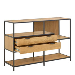 Furniture To Go Seaford Wide Oak Metal Bookcase 2 Drawers And 3 Shelves In Matt Wild Oak - thumbnail 4