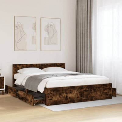 Walplus Bed Frame With Headboard Without Mattress Smoked Oak 160X200 Cm - image 1