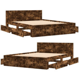 Walplus Bed Frame With Headboard Without Mattress Smoked Oak 160X200 Cm - thumbnail 8