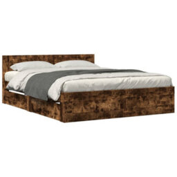 Walplus Bed Frame With Headboard Without Mattress Smoked Oak 160X200 Cm - thumbnail 2