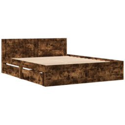 Walplus Bed Frame With Headboard Without Mattress Smoked Oak 160X200 Cm - thumbnail 3