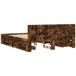 Walplus Bed Frame With Headboard Without Mattress Smoked Oak 160X200 Cm - thumbnail 7