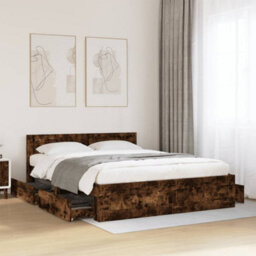 Walplus Bed Frame With Headboard Without Mattress Smoked Oak 160X200 Cm - thumbnail 1