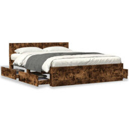Walplus Bed Frame With Headboard Without Mattress Smoked Oak 160X200 Cm - thumbnail 4