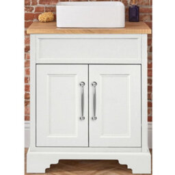 Homestylestore Antique White And Oak 645mm Bathroom Vanity Unit With Square Countertop Basin And Chrome T Bar Handles