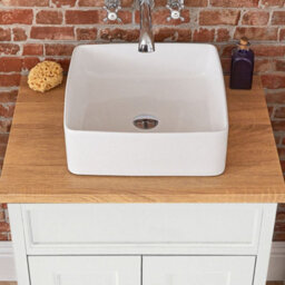 Homestylestore Antique White And Oak 645mm Bathroom Vanity Unit With Square Countertop Basin And Chrome T Bar Handles - thumbnail 2
