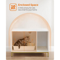 Songmics Hidden Litter Box, Cat House, Side Table Style With Scratching Mat And Raised Legs, White And Gold - thumbnail 3
