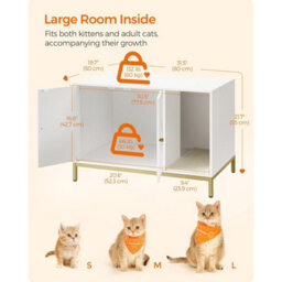 Songmics Hidden Litter Box, Cat House, Side Table Style With Scratching Mat And Raised Legs, White And Gold - thumbnail 2