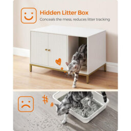 Songmics Hidden Litter Box, Cat House, Side Table Style With Scratching Mat And Raised Legs, White And Gold - thumbnail 7