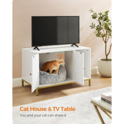 Songmics Hidden Litter Box, Cat House, Side Table Style With Scratching Mat And Raised Legs, White And Gold - thumbnail 6