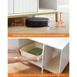 Songmics Hidden Litter Box, Cat House, Side Table Style With Scratching Mat And Raised Legs, White And Gold - thumbnail 5