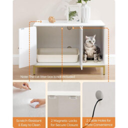 Songmics Hidden Litter Box, Cat House, Side Table Style With Scratching Mat And Raised Legs, White And Gold - thumbnail 8