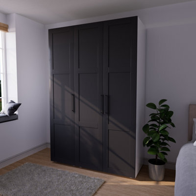 Atomia Contemporary Matt Black 2 Drawer Tall Triple Wardrobe (H)2247mm (W)1000mm (D)580mm - image 1