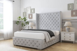 "Sloomy Arundel Silver Naples Bed Frame With 50""  Upholstered Wingback Headboard 2'6 Small Single" - thumbnail 2
