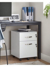 Songmics Lockable File Cabinet, Filing Pedestal With 2 Drawers, 5 Wheels, And Adjustable Hanging Rails, Textured Surface - thumbnail 2