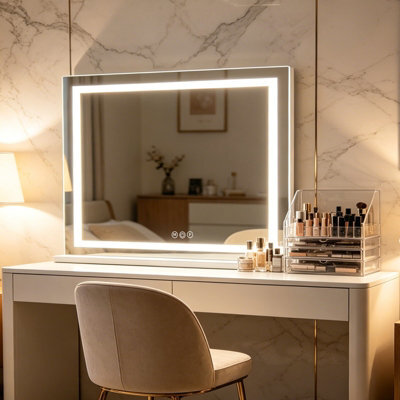 Large Hollywood Led Vanity Mirror With 3 Colour Lights Touch Control Stepless Dimming 80X58Cm - image 1