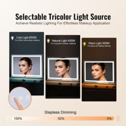 Large Hollywood Led Vanity Mirror With 3 Colour Lights Touch Control Stepless Dimming 80X58Cm - thumbnail 5