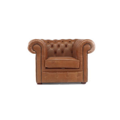 Chesterfield Handmade Low Back Club Armchair Old English Tan Real Leather In Classic Style - image 1