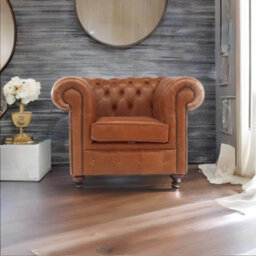 Chesterfield Handmade Low Back Club Armchair Old English Tan Real Leather In Classic Style - thumbnail 6