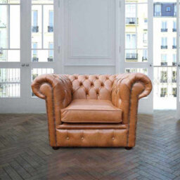 Chesterfield Handmade Low Back Club Armchair Old English Tan Real Leather In Classic Style - thumbnail 2