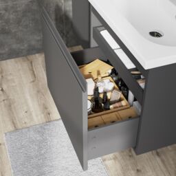 GoodHome Levanna Compact Matt Grey Single Wall-Mounted Bathroom Cabinet (H) 480mm (W) 600mm - thumbnail 7
