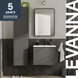 GoodHome Levanna Compact Matt Grey Single Wall-Mounted Bathroom Cabinet (H) 480mm (W) 600mm - thumbnail 8