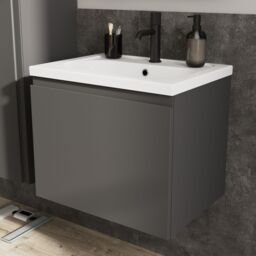 GoodHome Levanna Compact Matt Grey Single Wall-Mounted Bathroom Cabinet (H) 480mm (W) 600mm - thumbnail 5